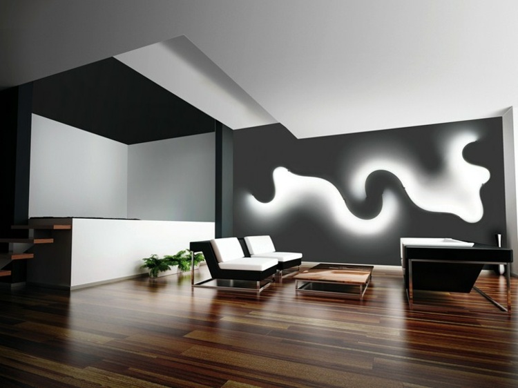 Lâmpadas LED designer-área de estar-parede-iluminação-ideia-design ondulado