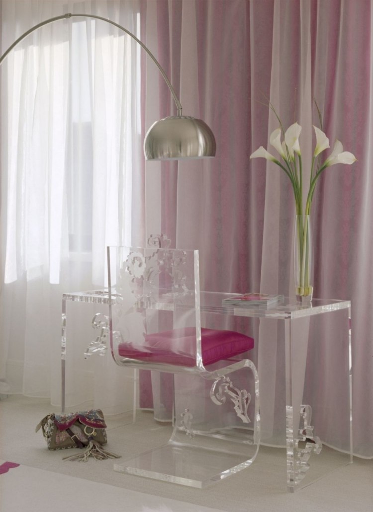 mesa-acrílico-transparente-ver-através-enfeites-recortes-rosa-assento-almofada-como-menina