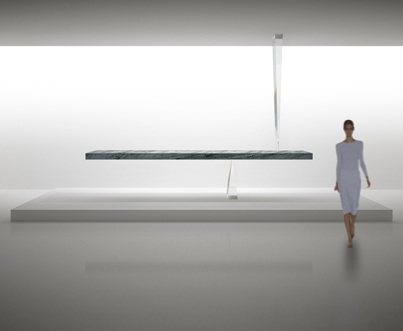 Mesa de jantar projetada feita de prismas acrílicos de mármore agravic tokujin yoshioka