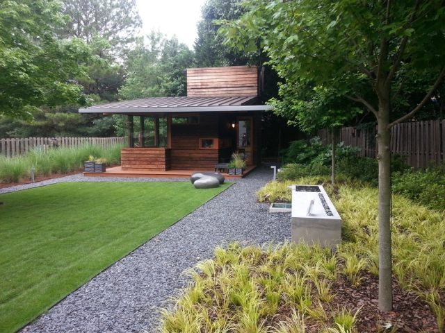 quintal moderno casa design seixo gramado ornamental paisagem