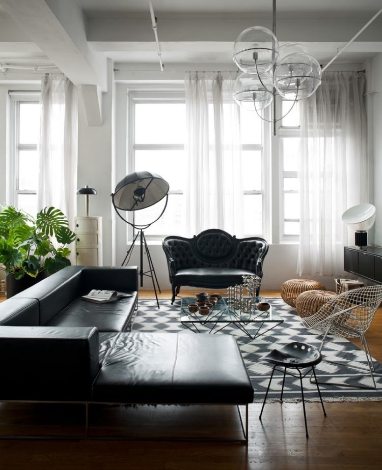 moderno-sala-sofá-ideias-preto-branco-sofá de couro-elegante-moderno