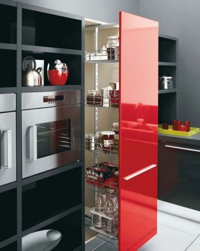 Arrumação vertical de ideias de espaço de arrumação de cozinha grande e moderna