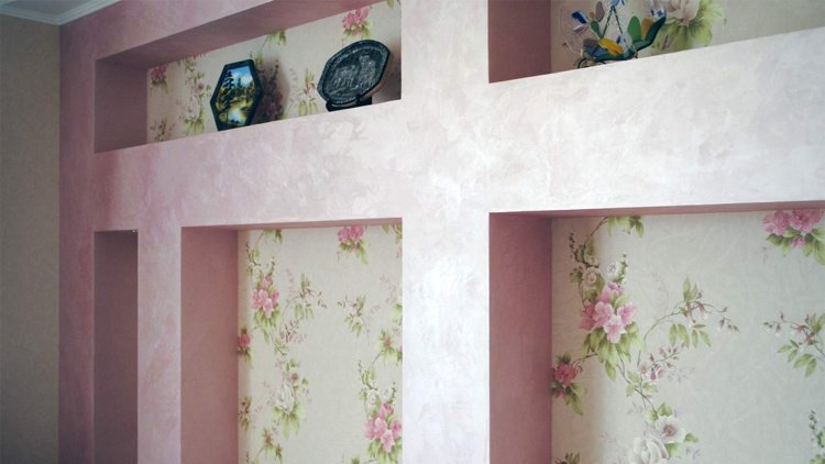 wall-design-wiping-técnica-pink-drywall-wallpaper-flower-pattern-romantic