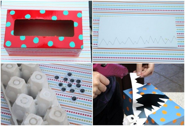 Ideias fáceis de upcycling para crianças monstros a partir de instruções de caixa de pano