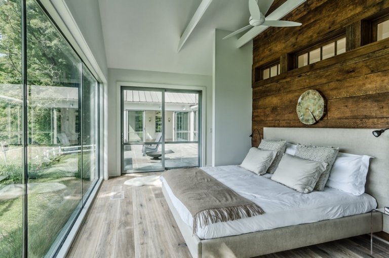 Configuração-estilo country-quarto-parede design-cama de casal
