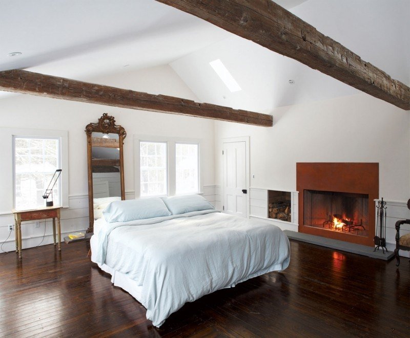 Instalando-estilo country-quarto-lareira-vigas de madeira