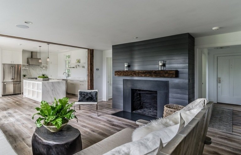 Mobiliário-estilo de casa de campo-moderno-lareira-piso laminado-mesa de centro
