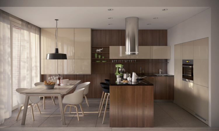 móveis de sala de jantar em madeira bege cozinha design moderno de alto brilho