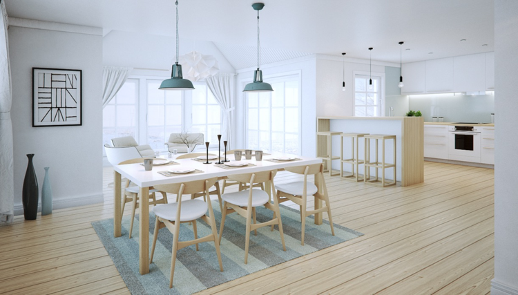 móveis na sala de jantar parquete madeira de vidoeiro idea mesa de jantar tons pastel claros