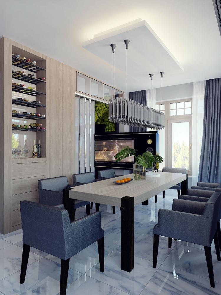 mobiliário sala de jantar poltrona elegante adega de parede azulejos de mármore