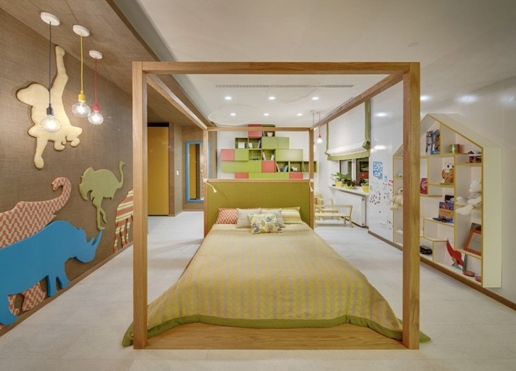 decoração idéias-natureza-aparência-quarto infantil-madeira-dossel cama-verde-acentos-áfrica-decoração de parede
