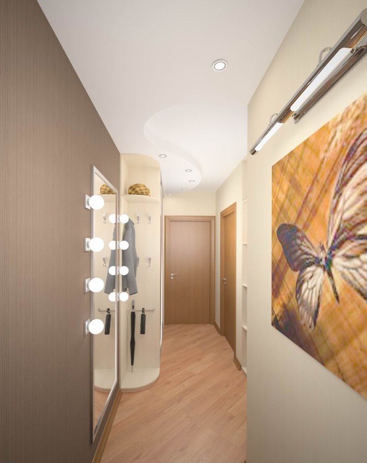 corredor longo design-creme-marrom-cor de parede corredor guarda-roupa-parquet-diagonal