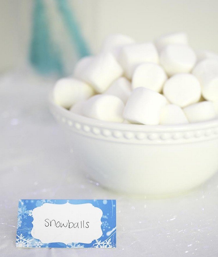 festa da rainha do gelo-lanches-simplesmente-marshmallows-festa com tema de bolas de neve