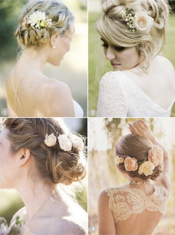 elegantes penteados de casamento 2014 acessórios de cabelo flores moda casamento