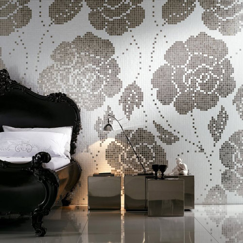 decoração de parede em mosaico elegante em preto e branco