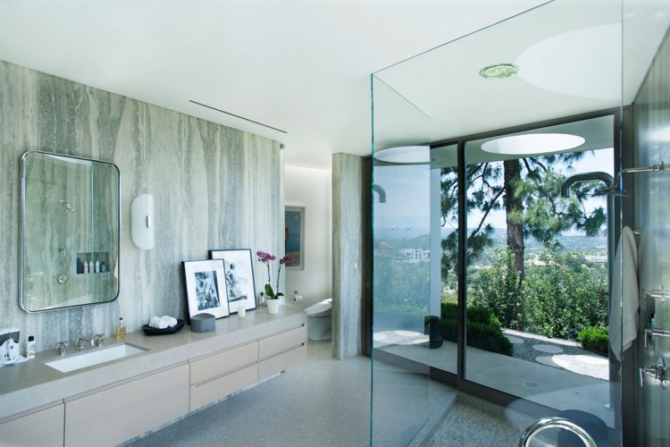elegante-mobiliário-estilo-luxo-beverly-hills-banheiro-janela-janela-chuveiro-parede de vidro