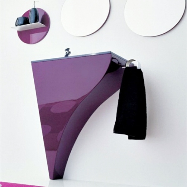 moderno-lavatório-púrpura-espelho redondo