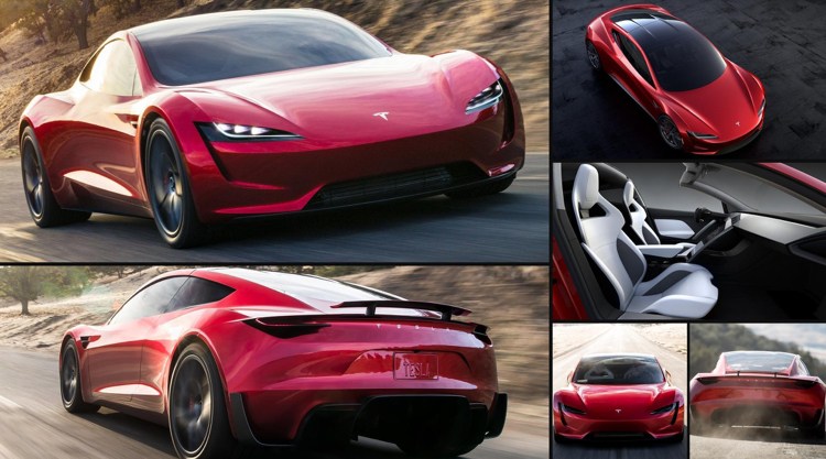 Apresentação da visão geral do modelo tesla roadster de carro esportivo elétrico