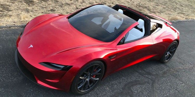 carro esporte elétrico tesla roadster vermelho conversível design