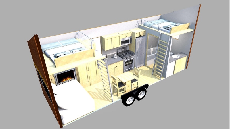 energeticamente eficiente-móvel-casa-casa-rodas-projeto-plano-corte-área de estar-escada