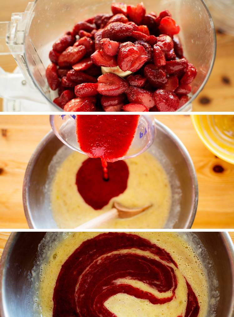 morango-bolo-receitas-tradicional-mistura-solo-líquido-manteiga