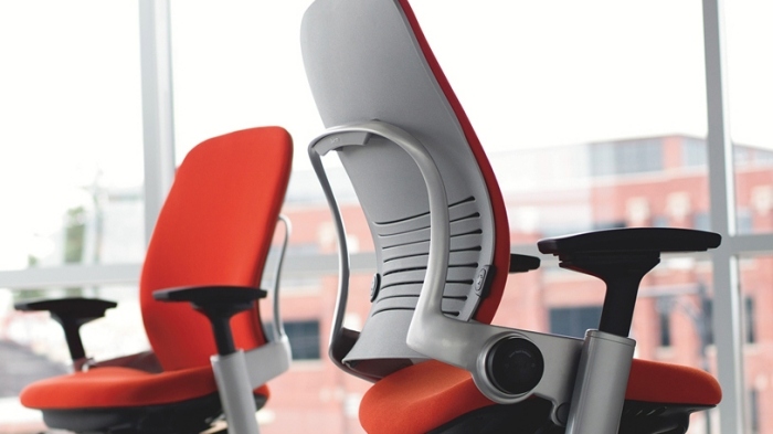 ergonômico-cadeira-escritório-aço inoxidável-Steelcase-Leap-tecido-capa-preto-vermelho