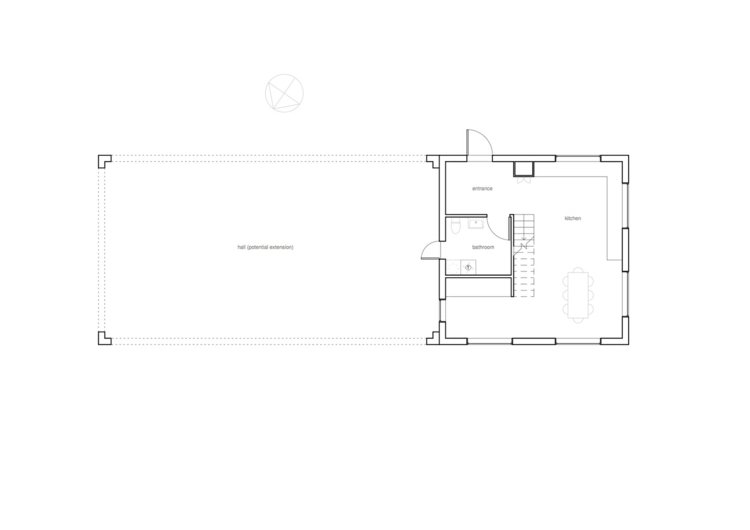 Casa escandinava - planta baixa de rés-do-chão com cozinha e sala de estar