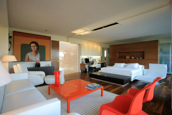 interior moderno - mesa de jantar vermelha