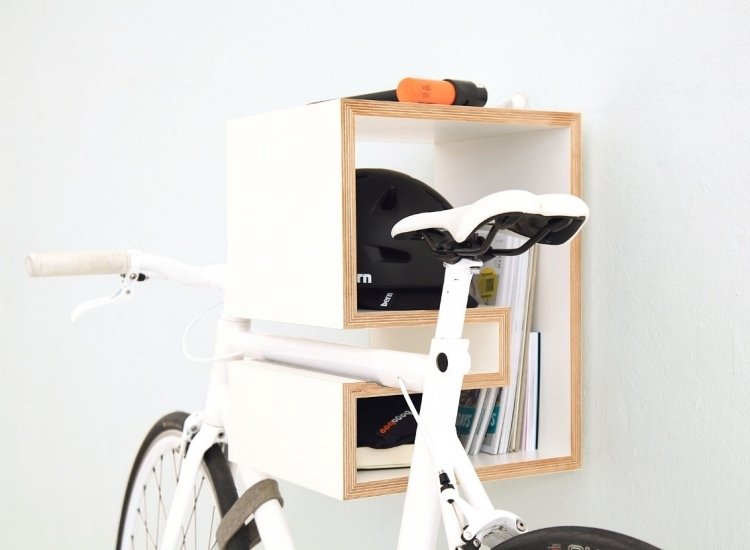 suporte de bicicleta-parede-construa-você-ideias-parede-prateleira-espaço de armazenamento-elegante-minimalista-branco