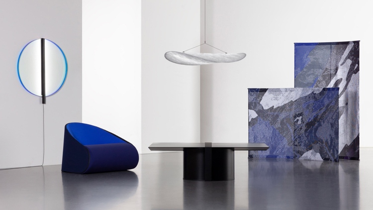 móveis dobráveis ​​poltrona mesa divisória preto azul moderno