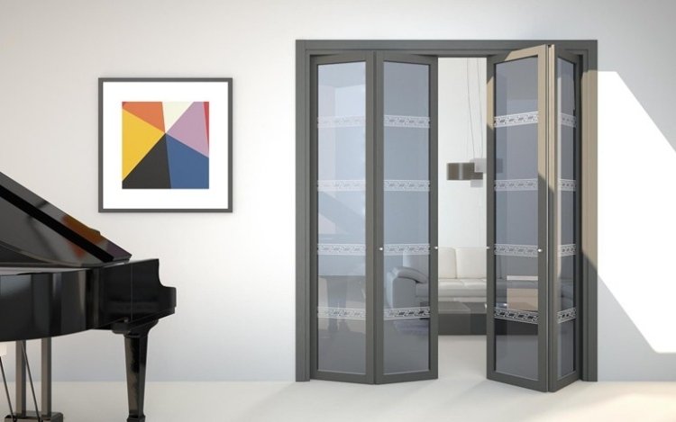 design de porta dobrável dentro de sala cinza divisória plana f1-foa