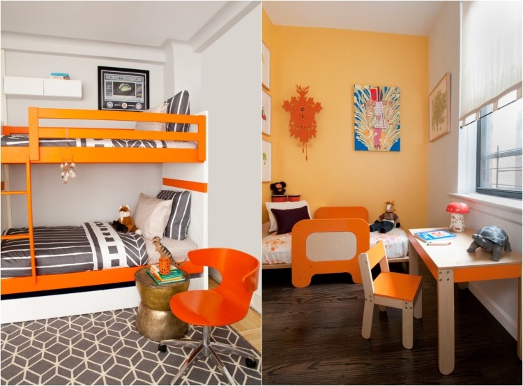 cores-quarto infantil-exemplos-laranja-cama-loft-parede-pintura