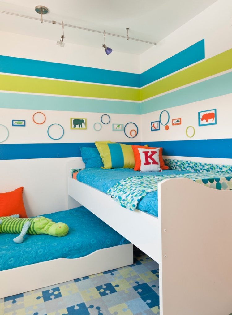 cores-crianças-quarto-meninos-parede-decoração-listras-azul-verde