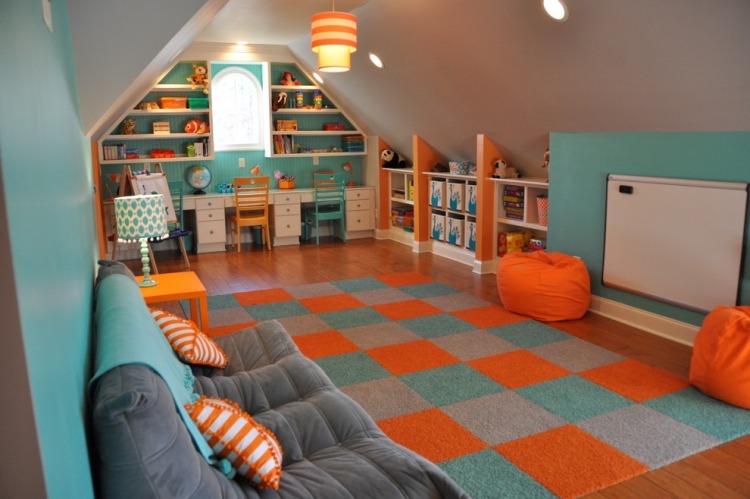 cores-quarto infantil-azul claro-turquesa-laranja-combinação