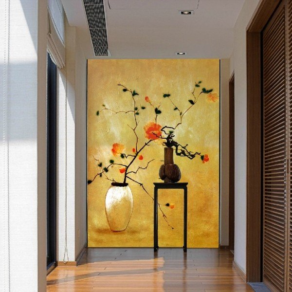 Retratos-grandes-pinturas-hall-laranja-tons-amarelos-flores-fotos