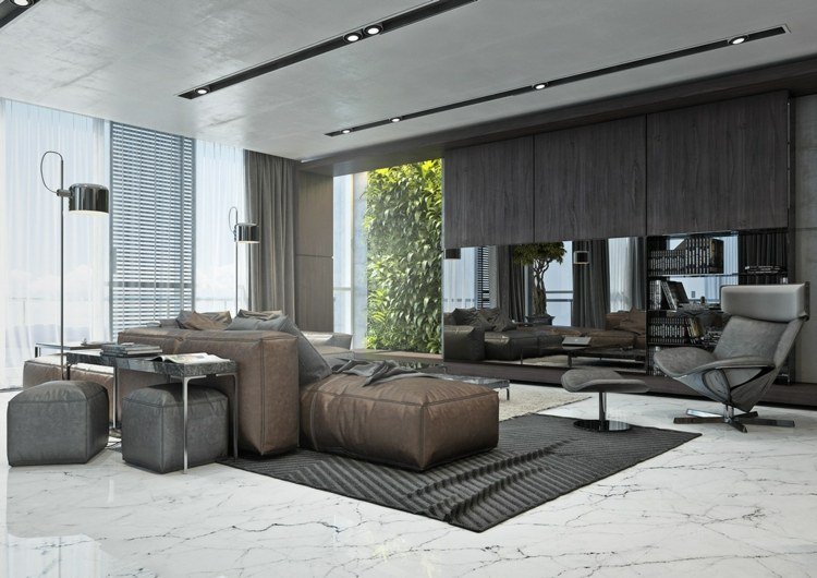 piso de mármore branco poltrona poltrona cinza
