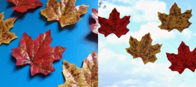 window-pictures-autumn-children-tinker-autumn-leaves-glass-color-glitter