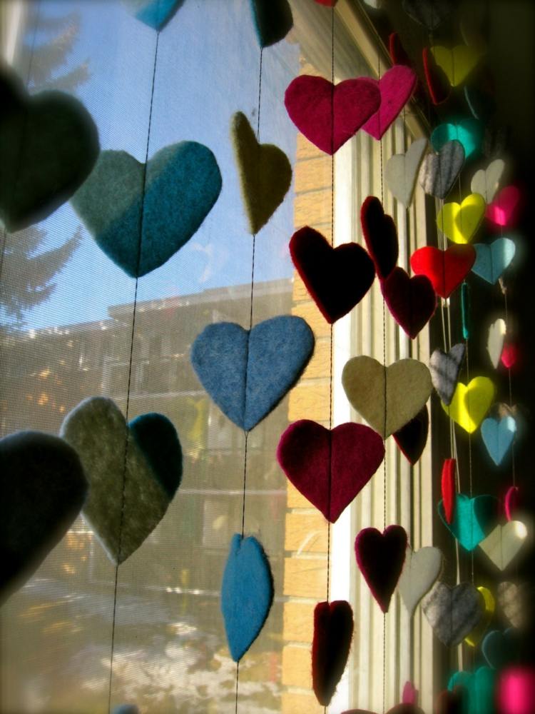 decoração de janela consertar feltro cortina de corações colorido dia dos namorados