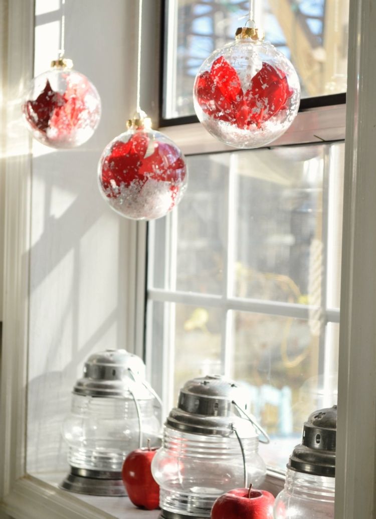 decoração de janela bolas de mexer vidro transparente lanternas vermelhas
