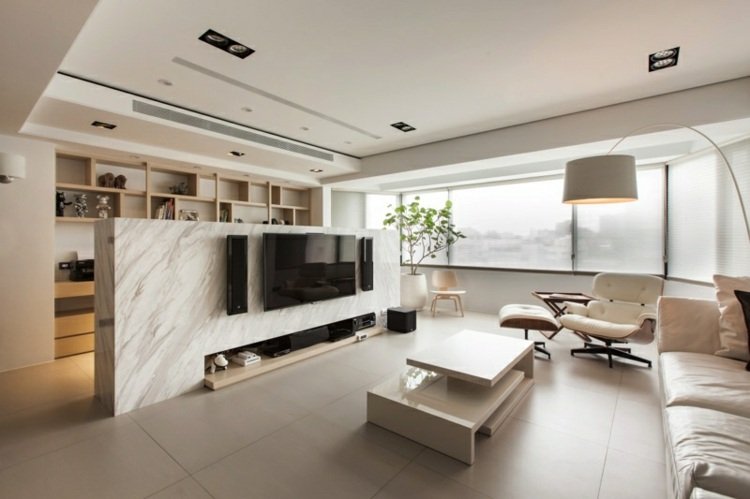 tv wall ideias sala divisória-mármore-meia-altura-parede-área de estar-lounge