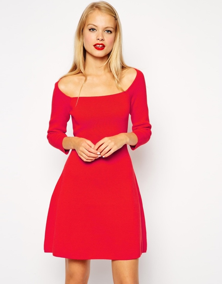 vestido de malha vermelha decote quadrado