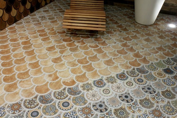 Ladrilhos de escamas de peixes marroquinos e orientais para piso com design de patchwork