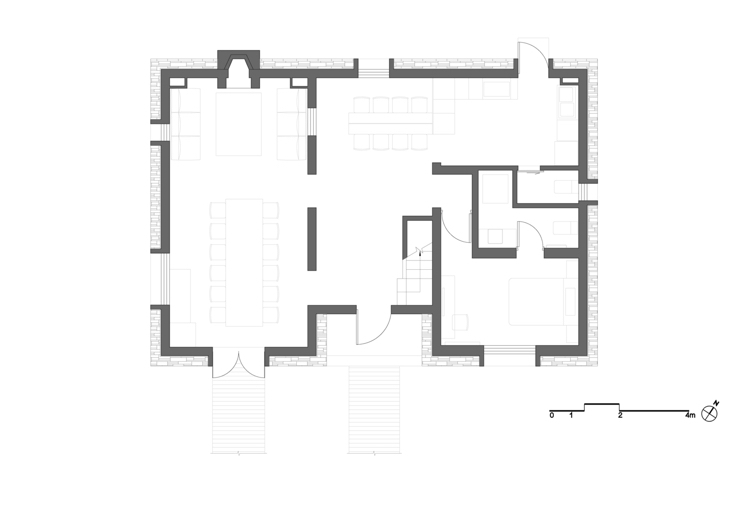 planta de construção de villa de telhado plano distribuição de quartos no piso térreo