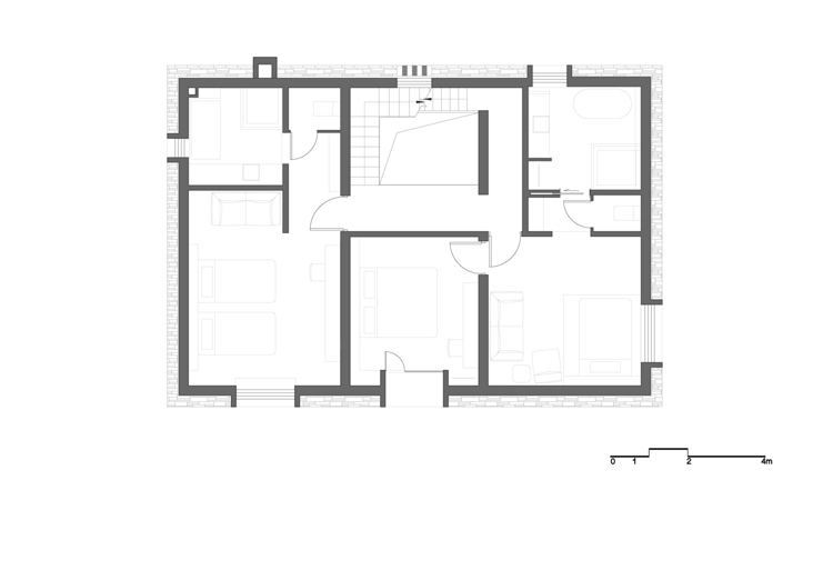 villa de telhado plano plano de prédio do terceiro andar quarto de hóspedes
