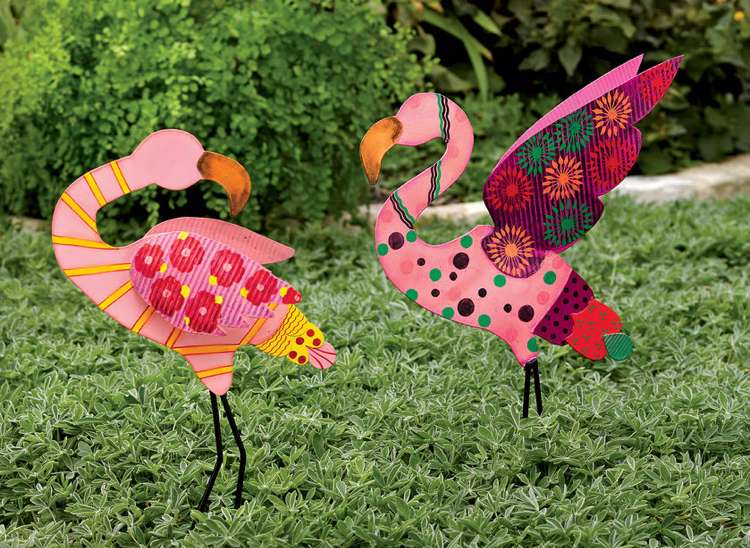 patchwork de metal de decoração de flamingo para jardim