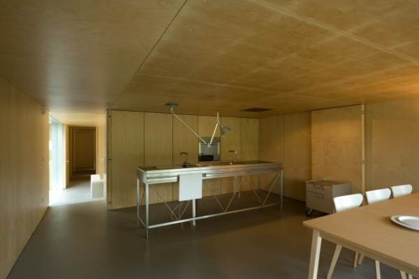 minimalista-waldhaus-concreto-aparência-parede-design-cozinha-aço inoxidável