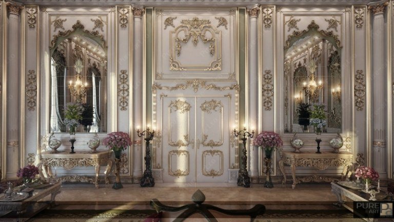 painel de móveis de luxo francês parede ouro branco porta decoração nobre