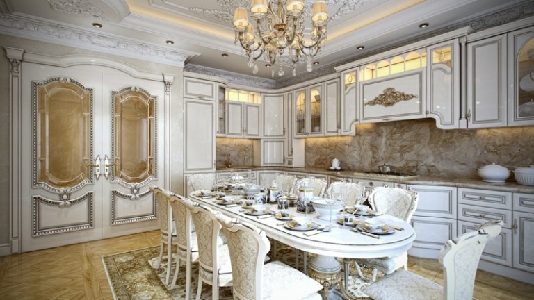 mobiliário de luxo cozinha francesa design iluminação sala de jantar cadeiras