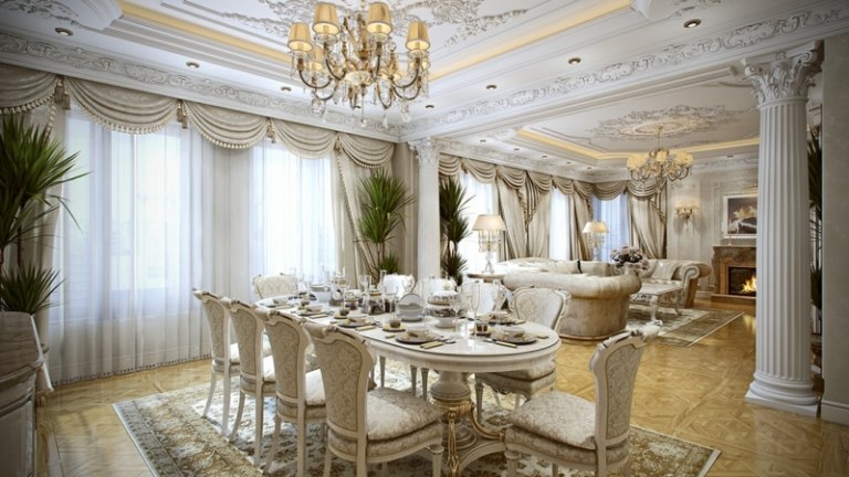 Mobiliário francês de luxo sala de jantar design mobiliário branco tapete oval