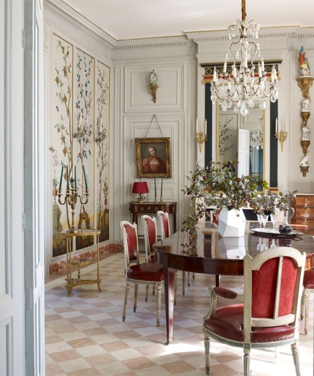 sala de jantar design de estilo francês clássico vermelho branco